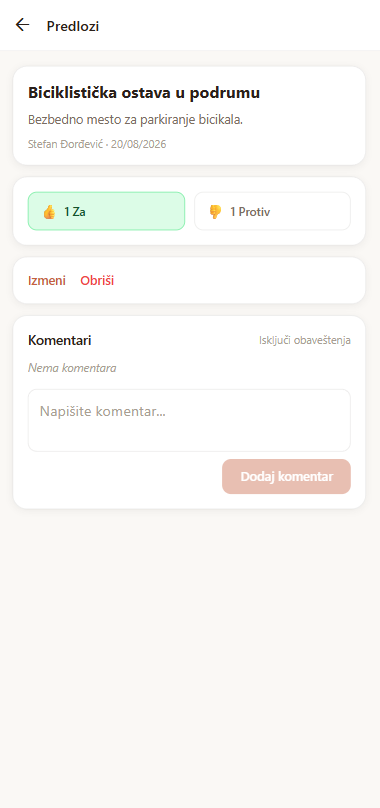 Predlog sa glasovima za i protiv i komentarima